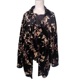 Cindi Bai 90s 2 Piece Velvet Shirt Set Size L Vtg Button Up Business Leaves Fall